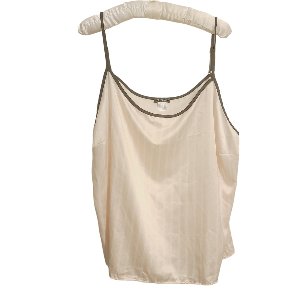 Venus | Women's Pink & White Striped Satin Feel Camisole PJ Top (US Size 2X)